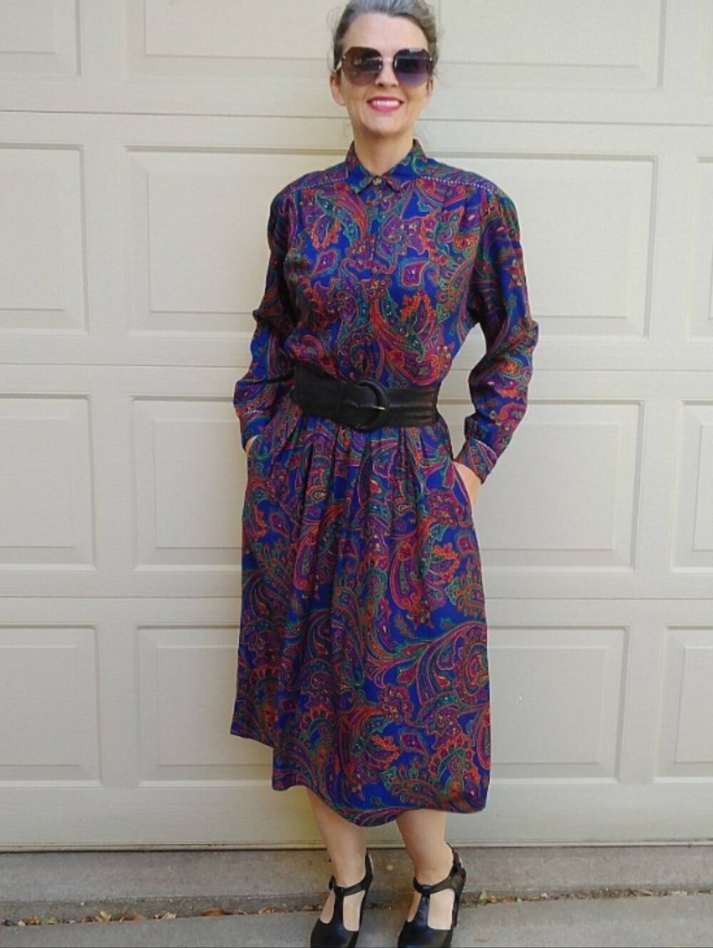 1980's jeweltone PAISLEY RAYON DRESS 80's S M